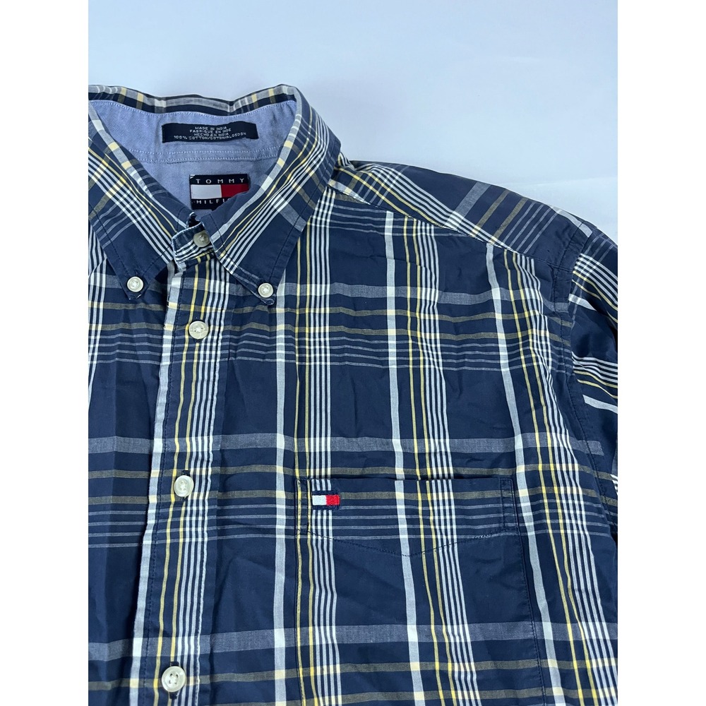 Tommy Hilfiger Men's Blue Yellow Plaid Button Down Long Sleeve Shirt Size L